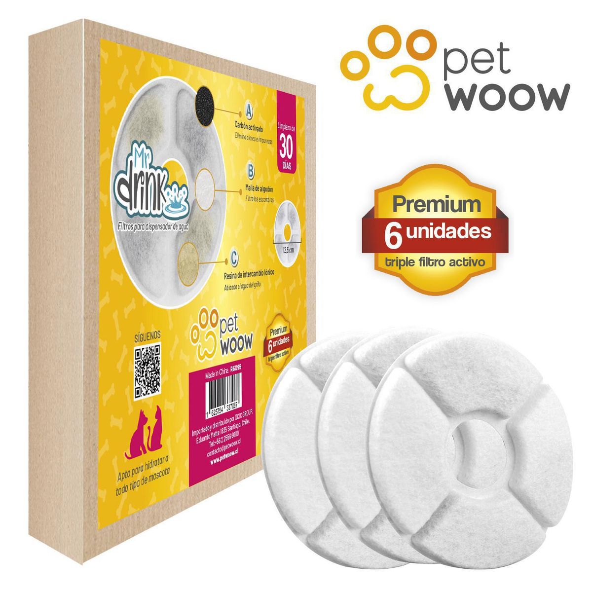 PETWOOW - Pack 6 filtros para dispensador de agua perros y gatos
