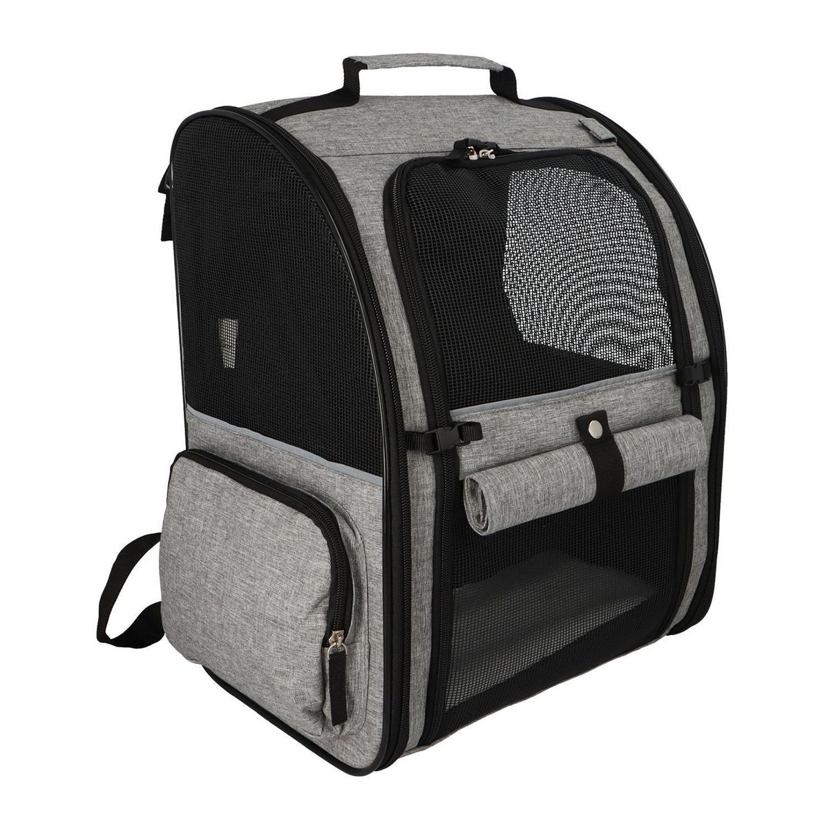 PETWOOW - Mochila Jaula Transportadora para Perro 64x42x32 cm Gris