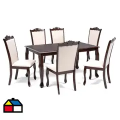 EXIT - Juego de Comedor Aragon 6 Sillas Mesa Rectangular 90x74x150 cm Marrón