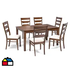 EXIT - Juego de Comedor Galicia 6 Sillas Mesa Rectangular 90x74x150 cm Nuez