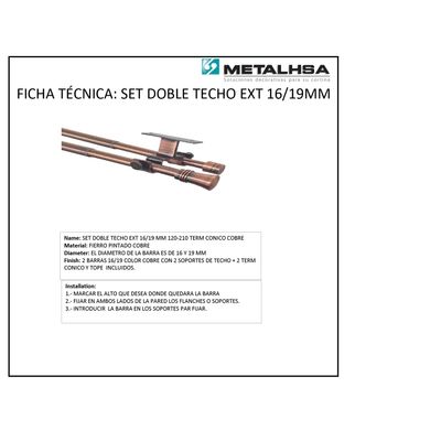 Imagen 2 del producto Set doble techo ext 16/19mm 120 - 210 terminación cónico cobre