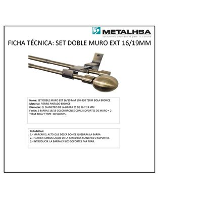 Imagen 2 del producto Set doble muro ext 16/19mm 170 - 320 terminación bola bronce