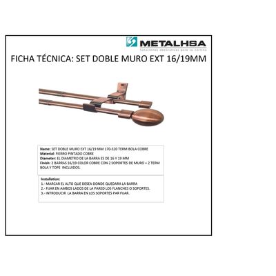 Imagen 2 del producto Set doble muro ext 16/19mm 170 - 320 terminación bola cobre