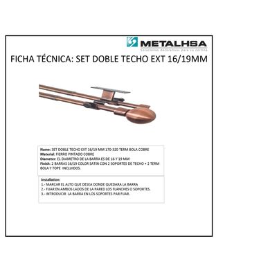 Imagen 2 del producto Set doble techo ext 16/19mm 170 - 320 terminación bola cobre