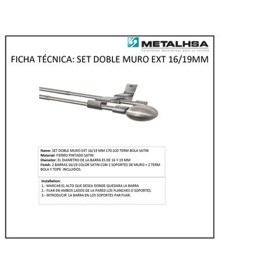 Imagen 2 del producto Set doble muro ext 16/19mm 170 - 320 terminación bola satín