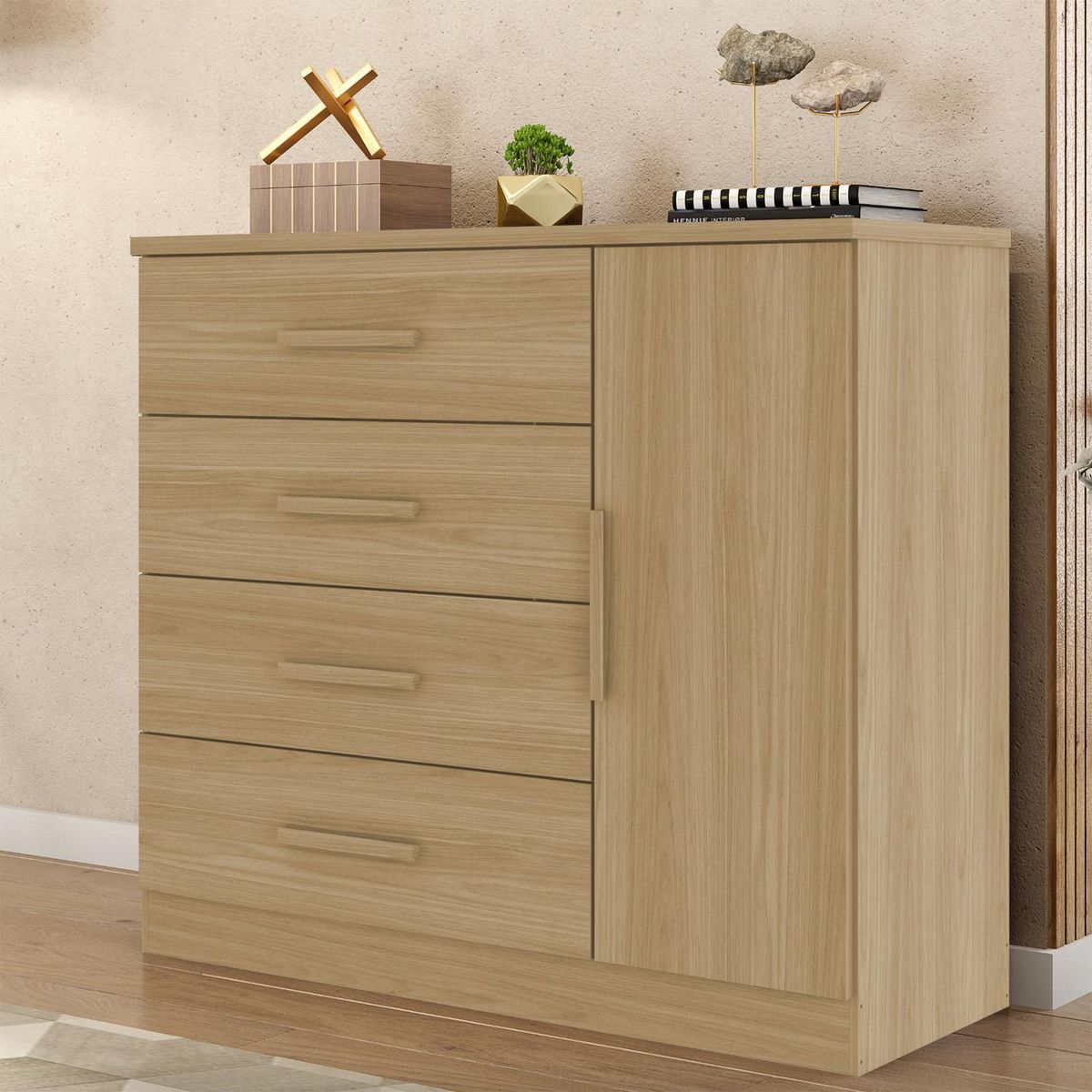 BE DESIGN - Cómoda 1 Puerta 4 Cajón(es) Mate Zanzini 114.6x98.7x43.8 cm Beige