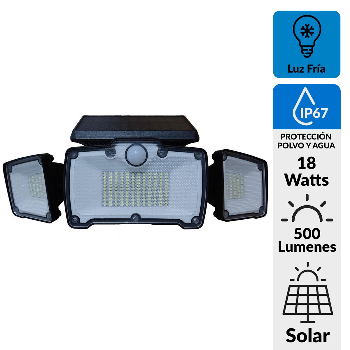 LEDZONE - Foco Solar Led con Sensor 18 W IP 67 500 lm Luz Fría