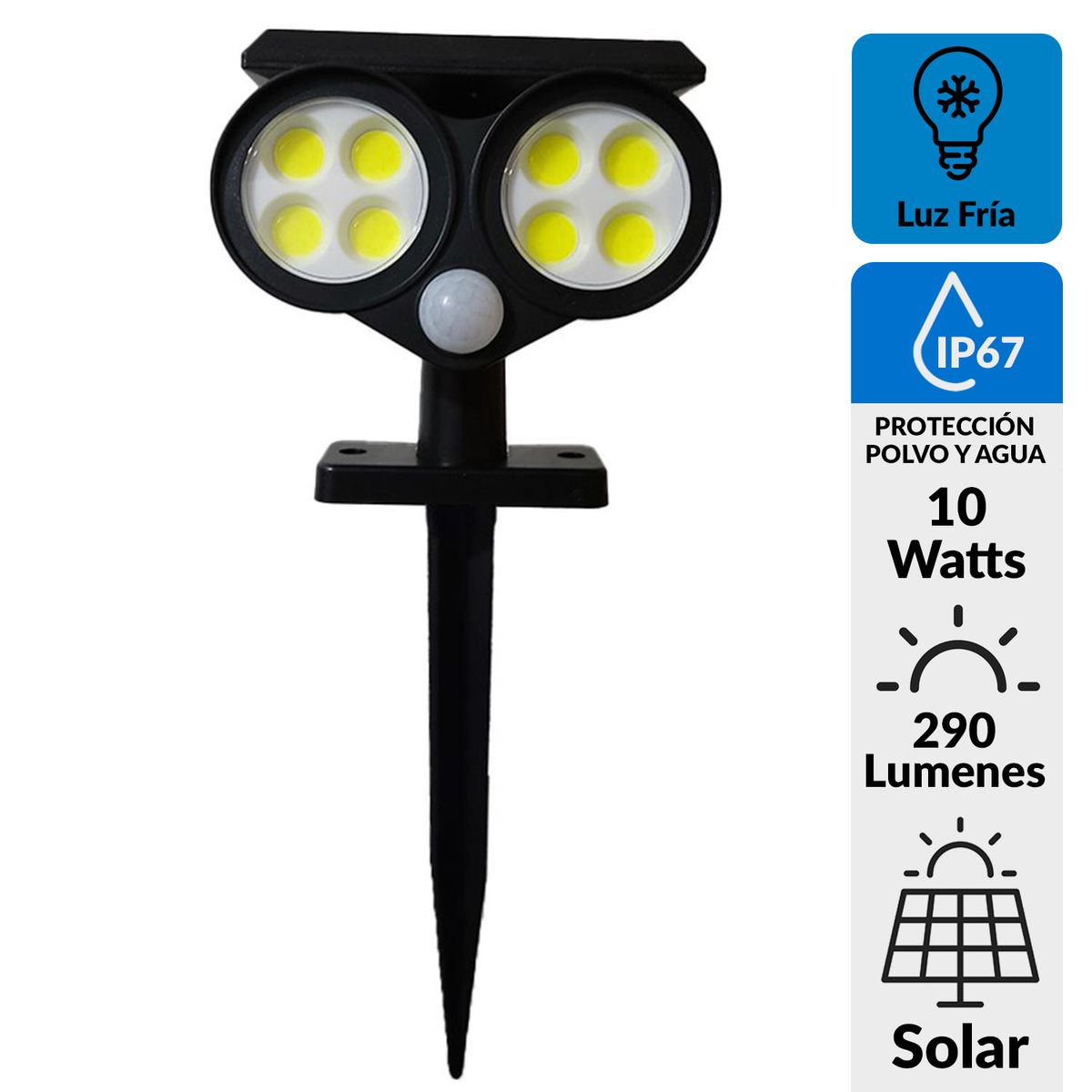 LEDZONE - Estaca Solar Led con Sensor 25 W IP 67 290 lm Luz Fría