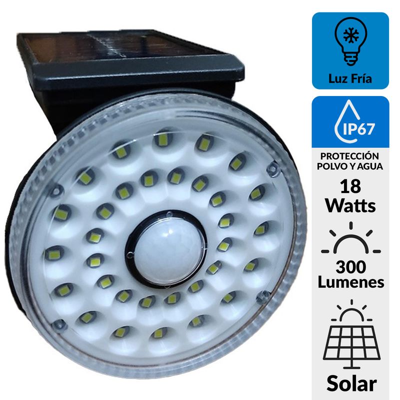 LEDZONE - Foco Solar Led con Sensor 18 W IP 67 300 lm Luz Fría