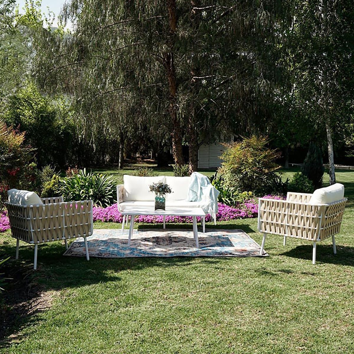 HOGA - Juego de Terraza Living Marbella 4 Personas Arena Light