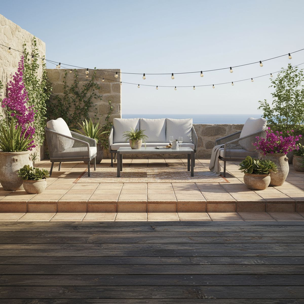 HOGA - Juego de Terraza Living Marsella 5 Personas Arena Light