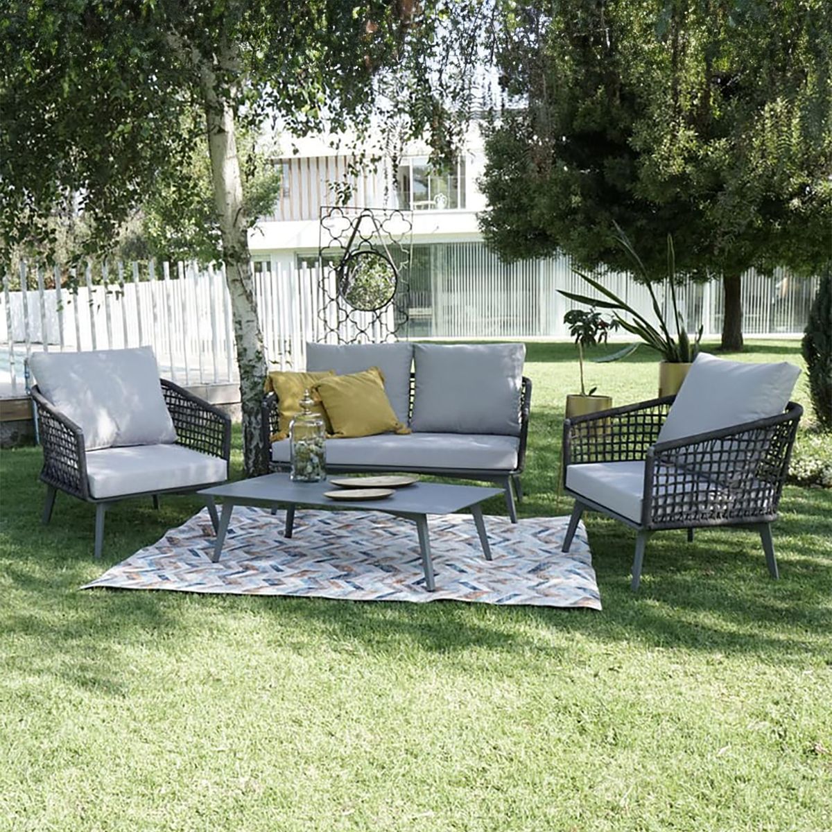 HOGA - Juego de Terraza Living Lanzorote 4 Personas Gris Dark