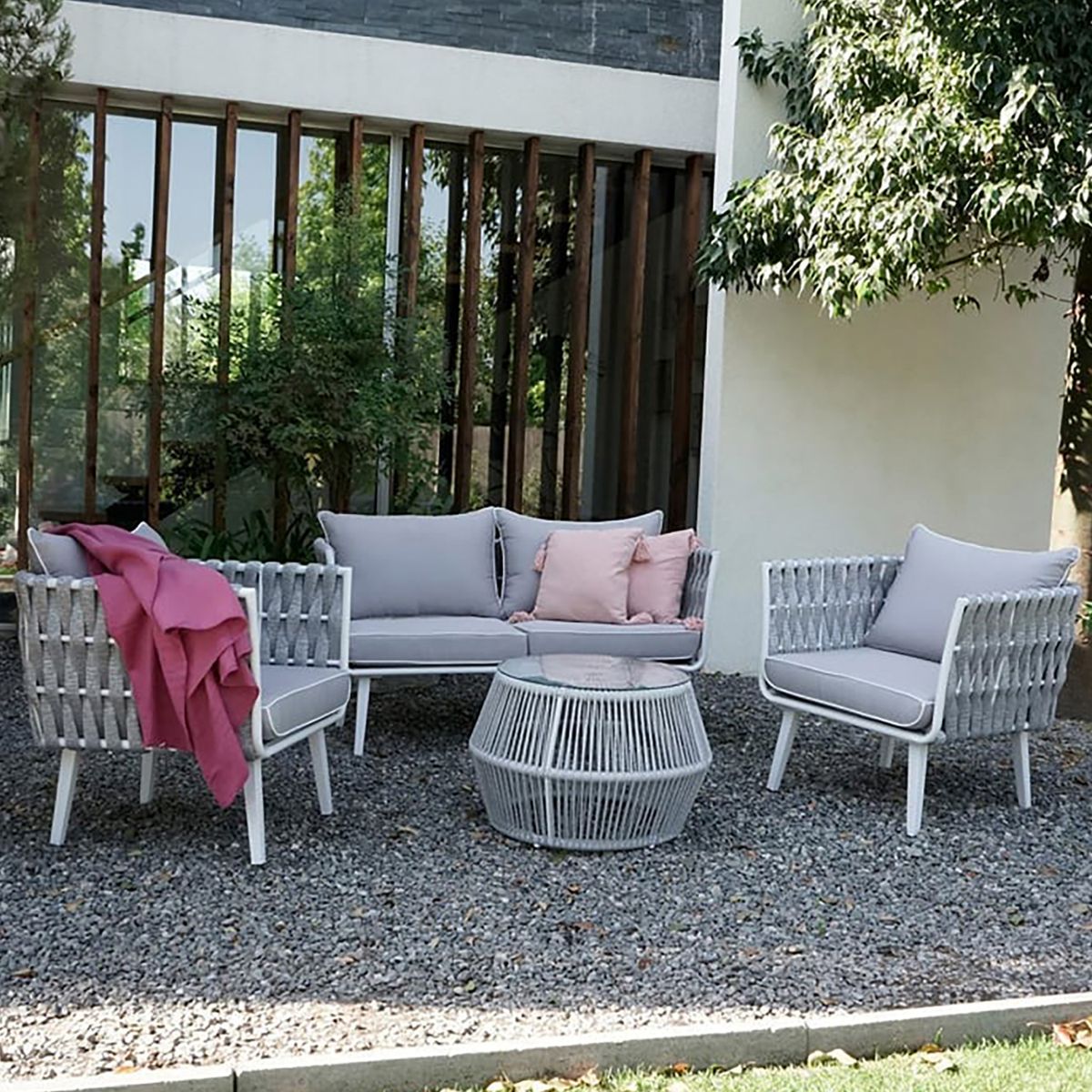 HOGA - Juego de Terraza Living Sorrento 4 Personas Gris Light
