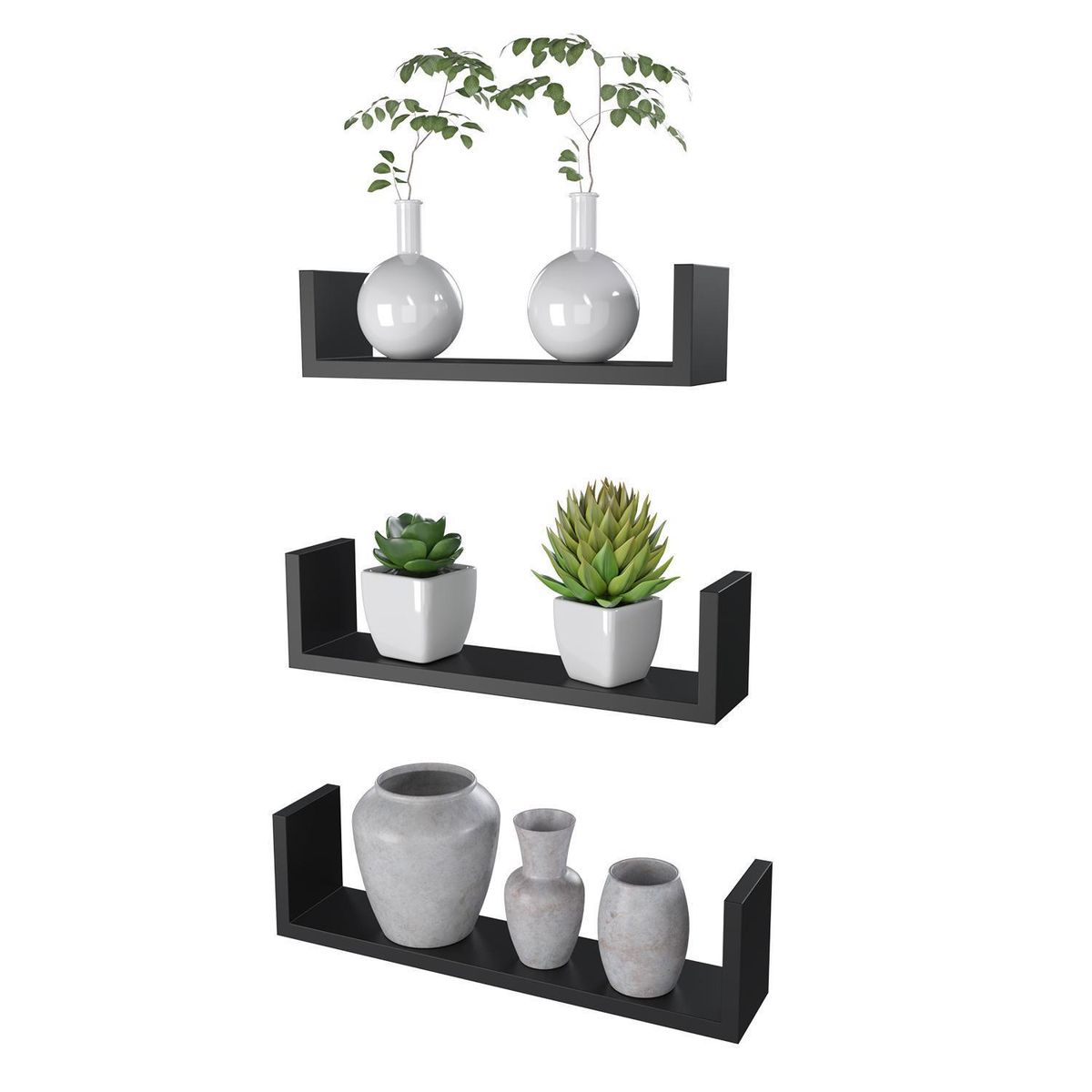 VEKKAHOME - Set de Repisas 3 Nivel(es) 45x12x9 cm Negro