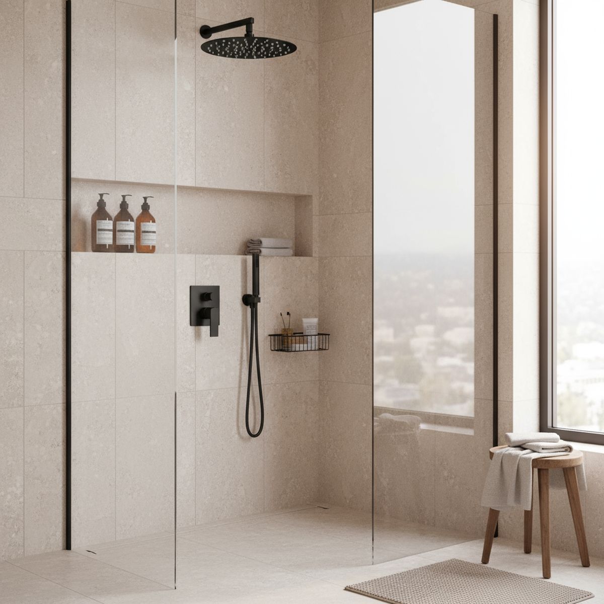 KLIPEN - Ducha fija negro mate, no incluye brazo