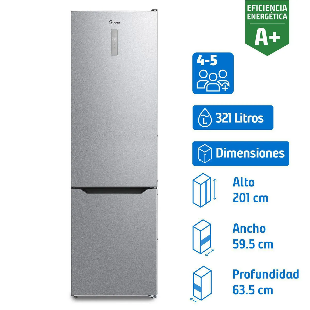 MIDEA - Refrigerador Bottom Freezer No Frost 321 Litros Light silver MDRB489MTE50