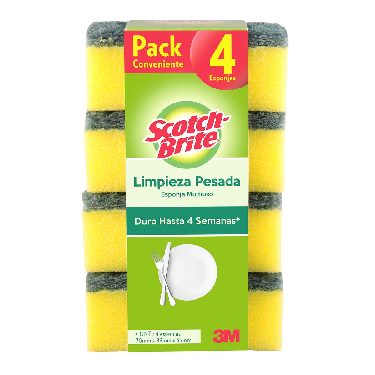 SCOTCH BRITE - Pack de 4 Esponjas Estándar Scotch Brite para Limpieza Cocina