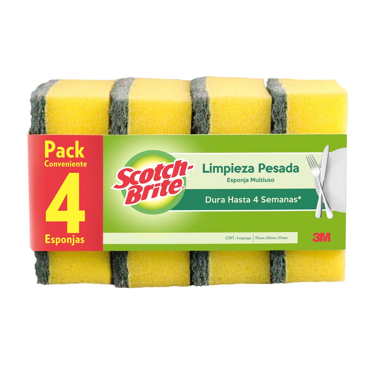 SCOTCH BRITE - Pack de 4 Esponjas Estándar Scotch Brite para Limpieza Cocina