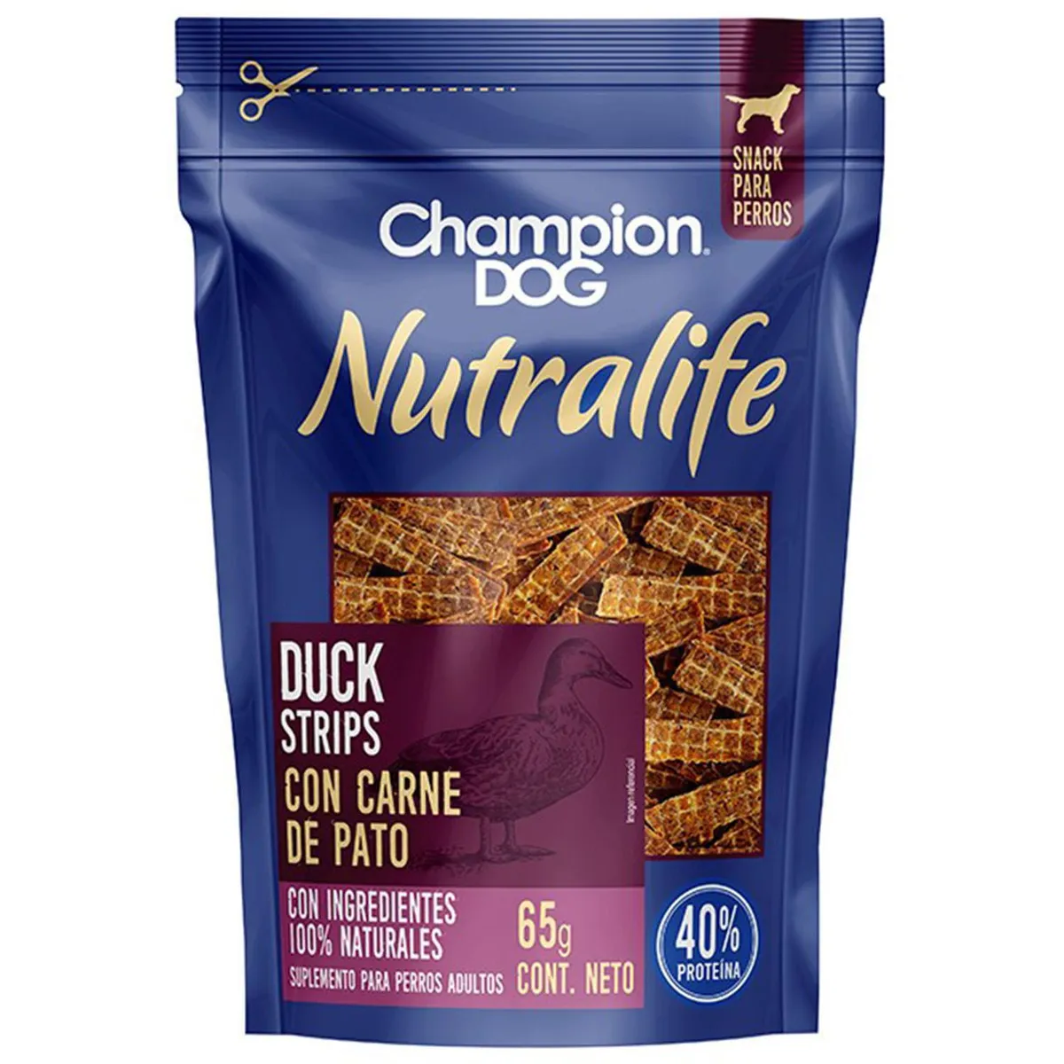 CHAMPION DOG - Snack nutralife strips de pato 65 g