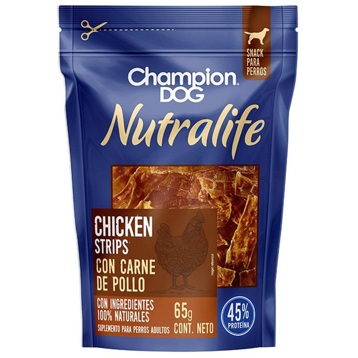 CHAMPION DOG - Snack nutralife strips de pollo 65 g
