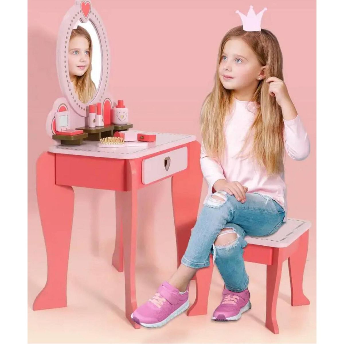 KIDSCOOL - Tocador rosado Love con accesorios