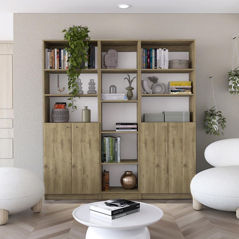 TUHOME Combo 2 estantes 2 puertas + estante 45cm macadamia