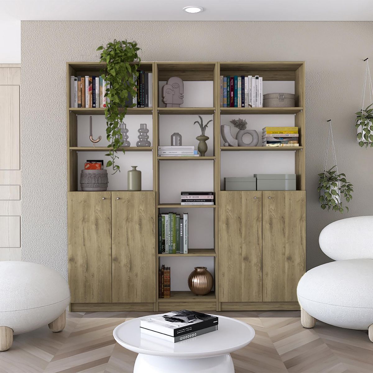 TUHOME - Combo 2 estantes 2 puertas + estante 45cm macadamia