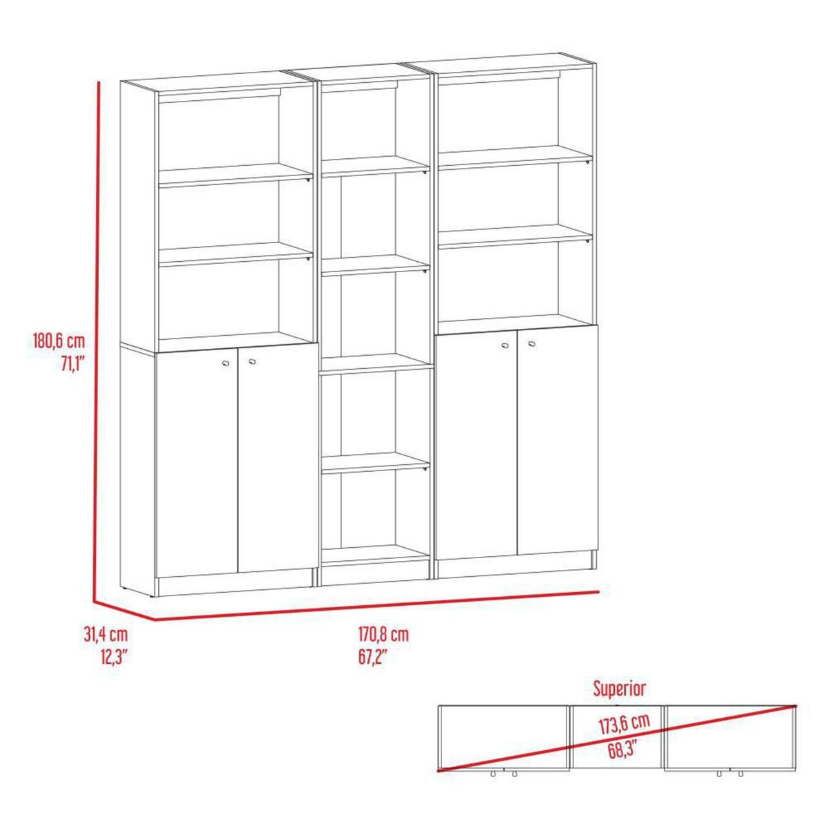 TUHOME - Combo 2 estantes 2 puertas + estante 45cm macadamia