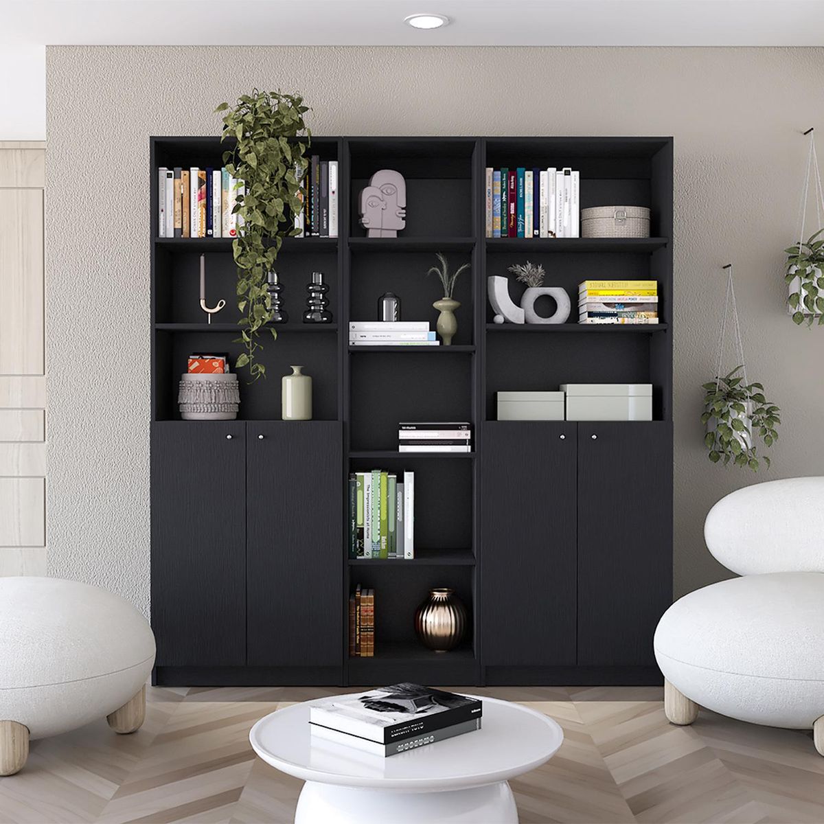 TUHOME - Combo 2 estantes 2 puertas + estante 45cm wengue