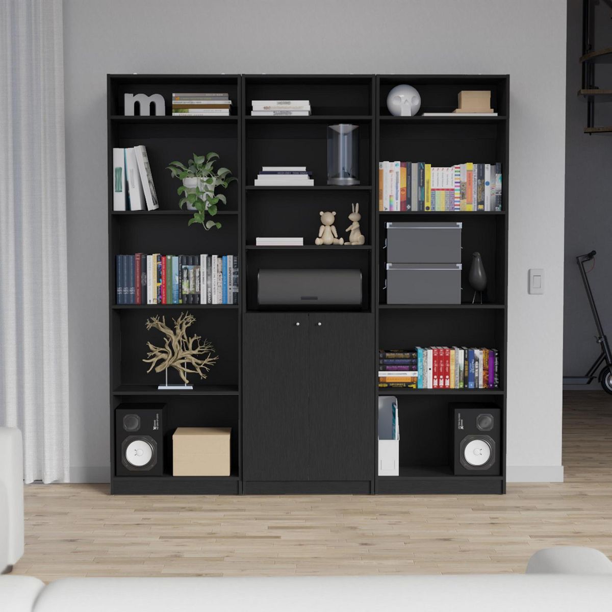 TUHOME - Combo 2 estantes 4 repisas + estante 2 puertas + 3 complemento wengue