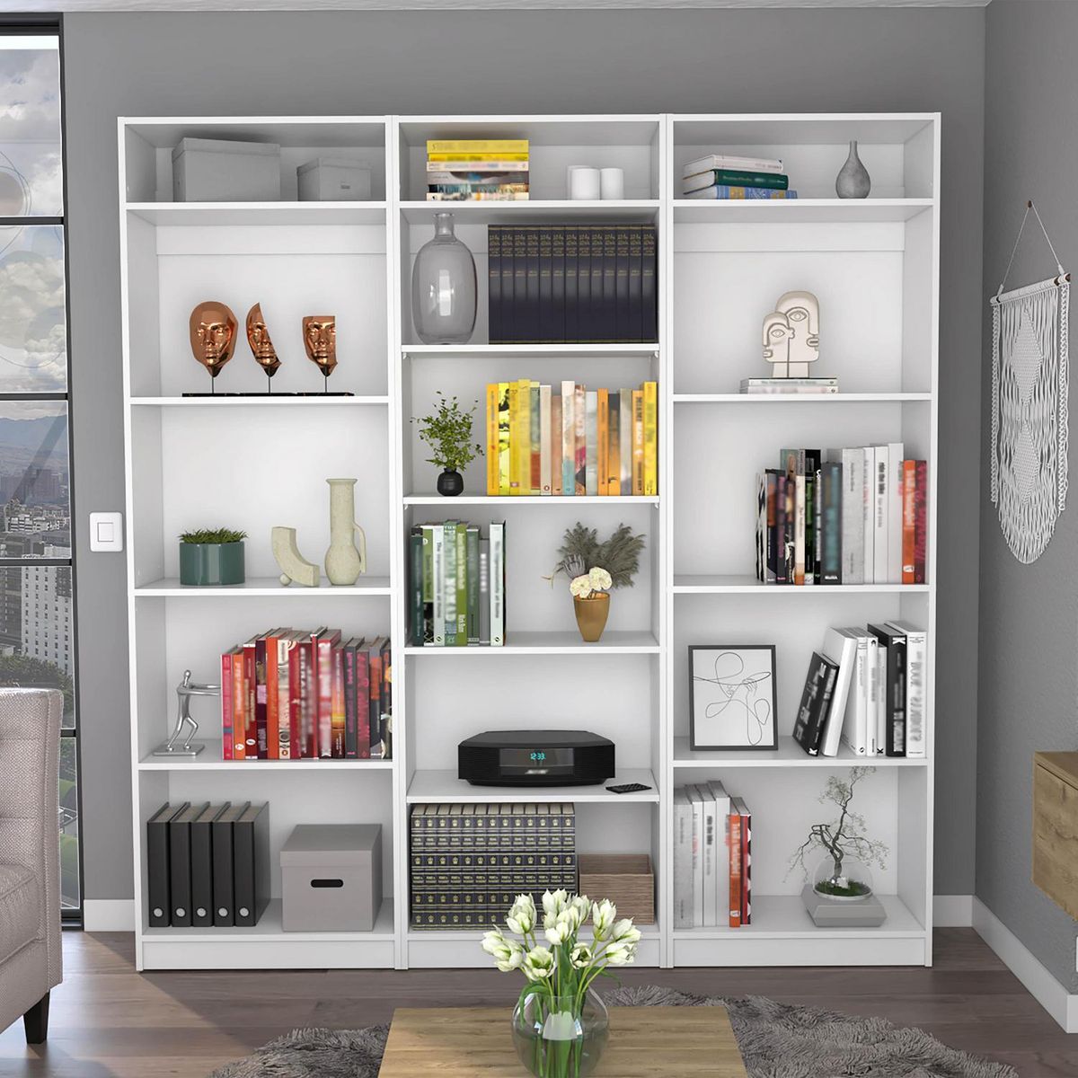 TUHOME - Combo 2 estantes 4 repisas + estante 5 repisas + 3 complemento blanco