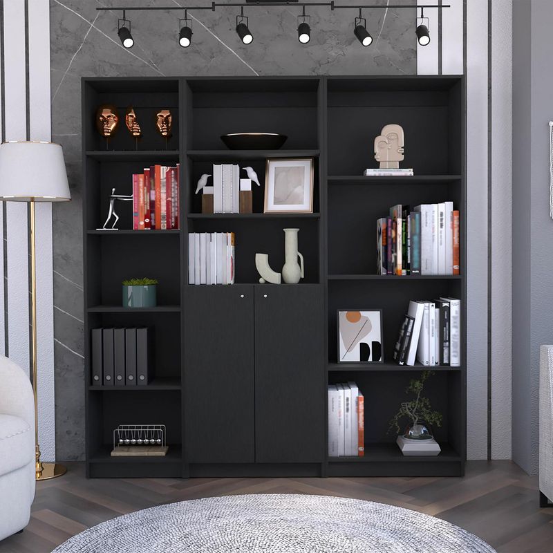 TUHOME - Combo estante 45cm + estante 2 puertas + estante 4 repisas wengue