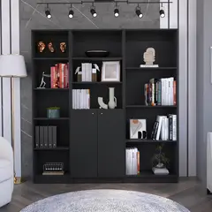 TUHOME - Combo estante 45cm + estante 2 puertas + estante 4 repisas wengue
