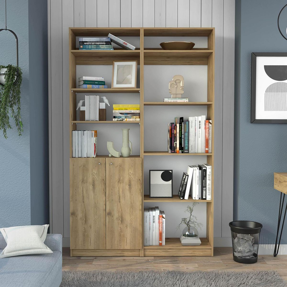 TUHOME - Combo estante 2 puertas+ estante 4 repisas + 2 complemento macadamia