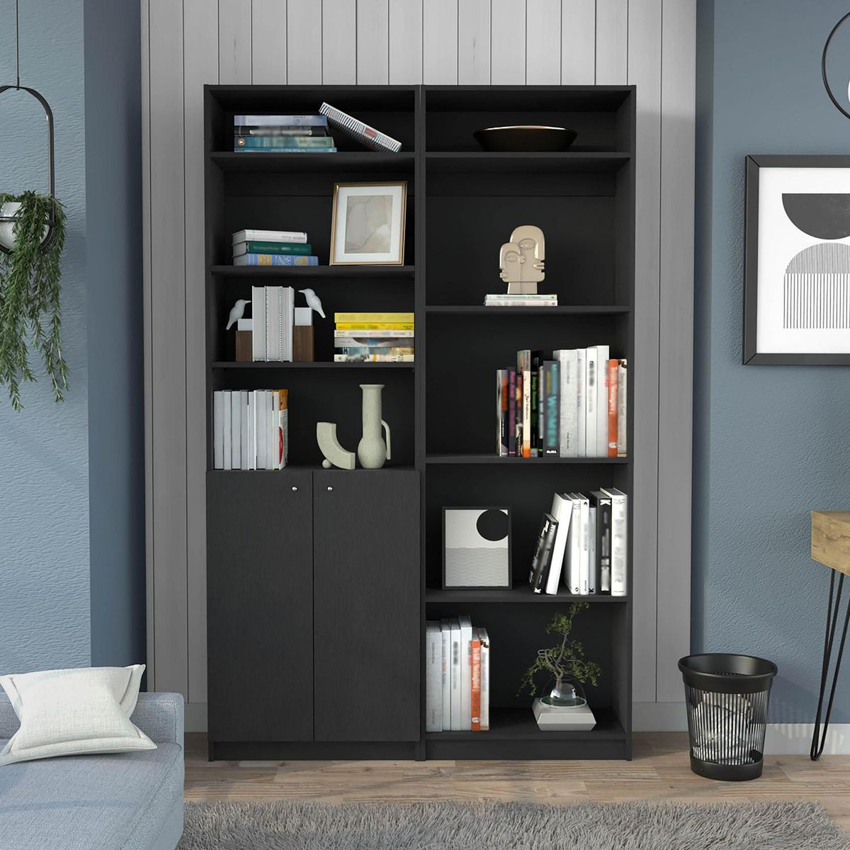 TUHOME - Combo estante 2 puertas+ estante 4 repisas + 2 complemento wengue