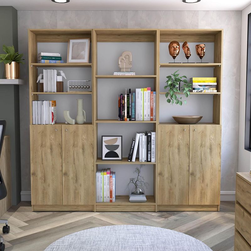 TUHOME - Combo 2 estantes 2 puertas + estante 4 repisas macadamia