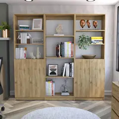 TUHOME - Combo 2 estantes 2 puertas + estante 4 repisas macadamia