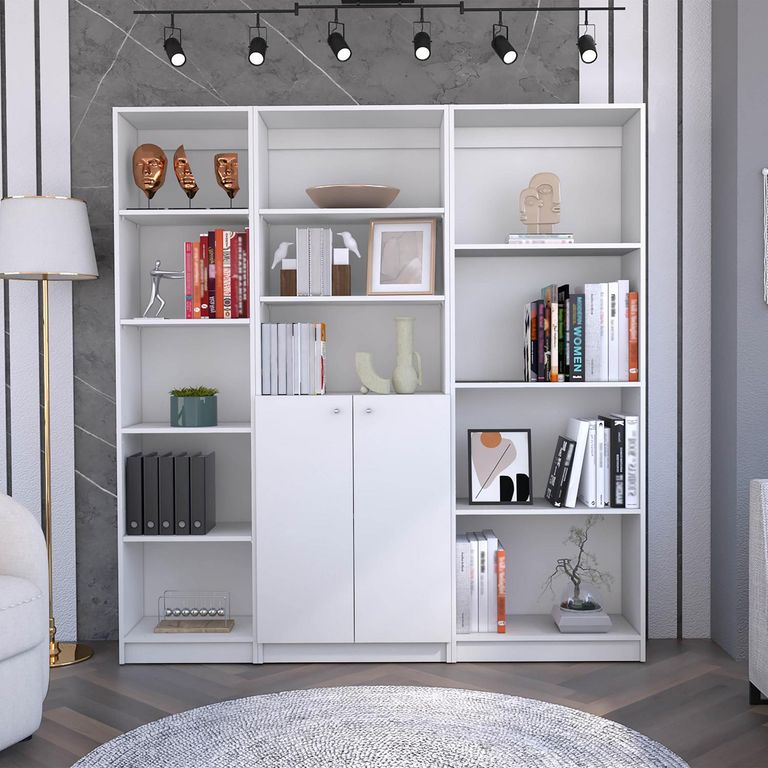 TUHOME Combo estante 45cm + estante 2 puertas + estante 4 repisas blanco