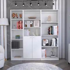 TUHOME - Combo estante 45cm + estante 2 puertas + estante 4 repisas blanco