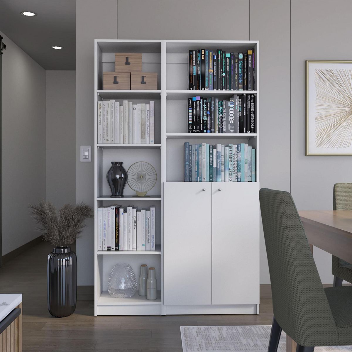 TUHOME - Combo estante 45cm + estante 2 puertas blanco