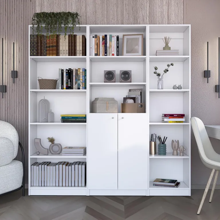 TUHOME Combo estante 5 repisas + estante 2 puertas + estante 45cm blanco