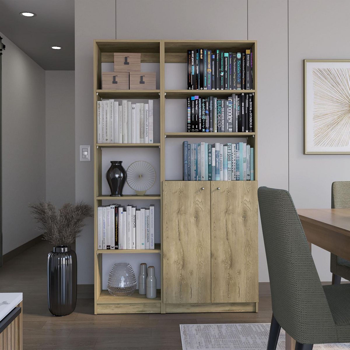 TUHOME - Combo estante 45cm + estante 2 puertas macadamia