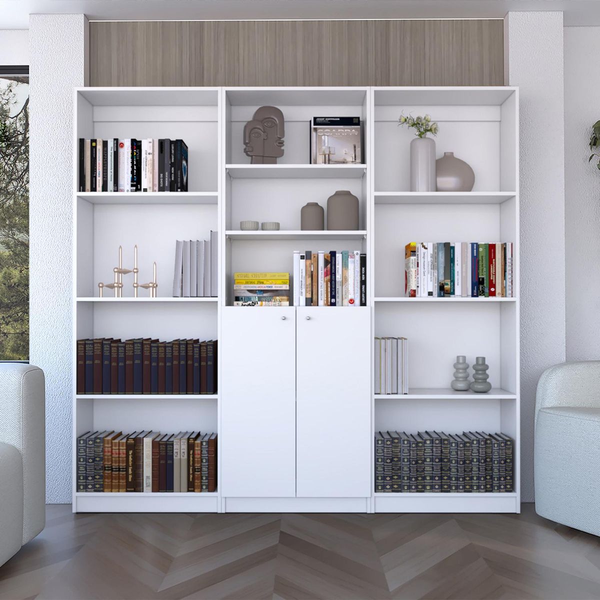 TUHOME - Combo 2 estantes 4 repisas + estante 2 puertas blanco