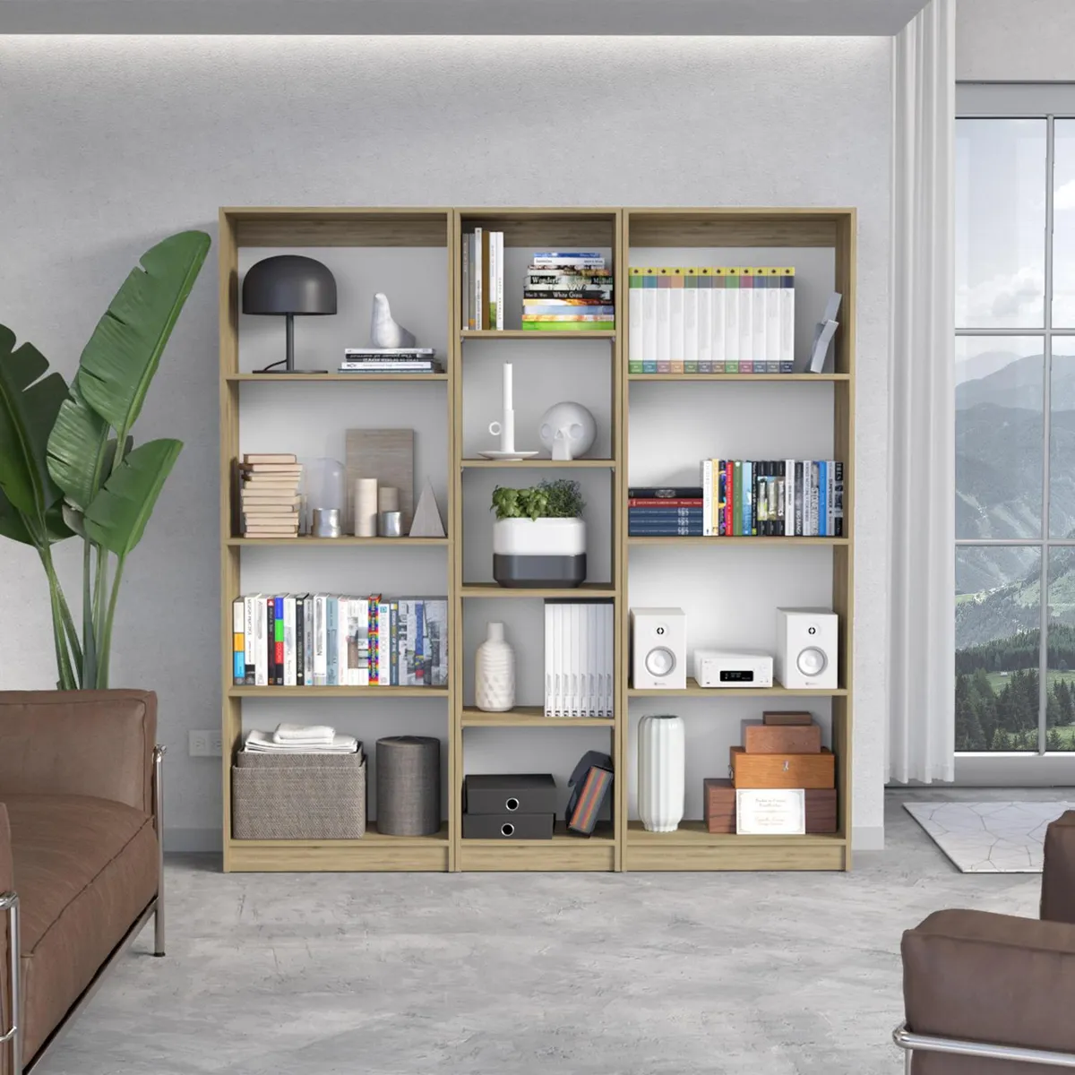 TUHOME - Combo 2 estantes 4 repisas + estante 45cm macadamia