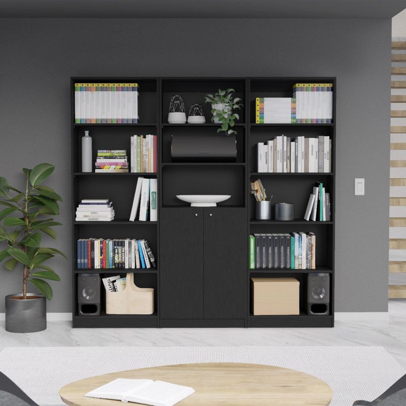 TUHOME - Combo 2 estantes 5 repisas + estante 2 puertas wengue