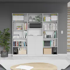 TUHOME - Combo 2 estantes 5 repisas + estante 2 puertas blanco