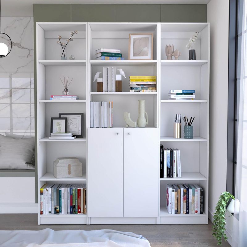 TUHOME - Combo 2 estantes 45cm + estante 2 puertas blanco