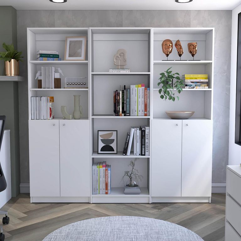 TUHOME Combo 2 estantes 2 puertas + estante 4 repisas blanco