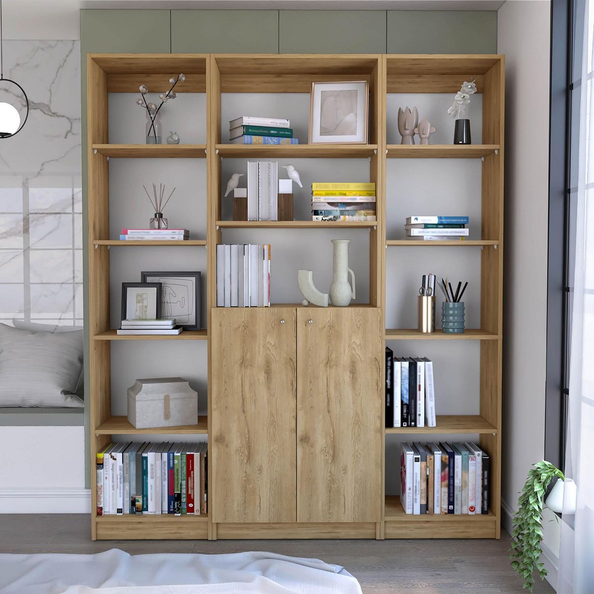 TUHOME - Combo 2 estantes 45cm + estante 2 puertas macadamia