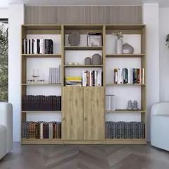 TUHOME - Combo 2 estantes 4 repisas + estante 2 puertas macadamia